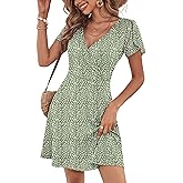 ANRABESS Womens Summer Dresses Short Sleeve Wrap V Neck A-Line Floral Mini Dress Causal Flowy Boho Beach Vacation Sundress
