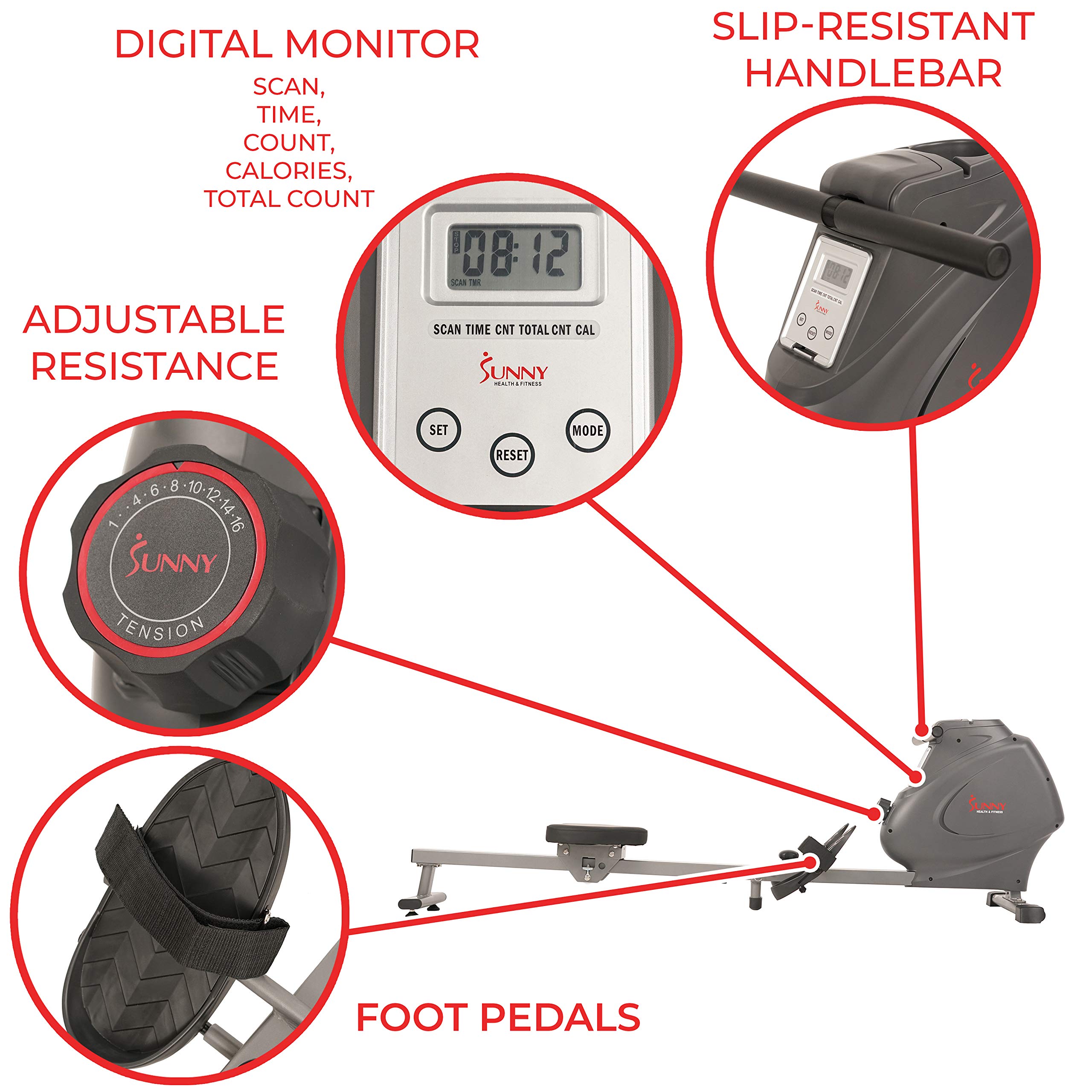 Sunny Health & Fitness Magnetic Rowing Machine with Optional SunnyFit App and Smart Bluetooth Connectivity - Image 5