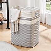 OIAHOMY Laundry Hamper, Tall Cotton Decorative Blanket Storage Basket with Handles for Living room,Collapsible Large Baskets for Toys,Pillows,Clothes Organizer-16x13x22in-Gray