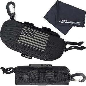 HTS HUNTERSKY Hard Shell Glasses Case with Zipper & Belt Clip, Men Women Eyeglasses Case, Microfiber Cleaning Cloth included