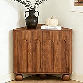 FurSch Modern Corner Cabinet with Storage, Space Saving Small Corner Cabinet with Adjustable Shelve & Curved Edge for Living 