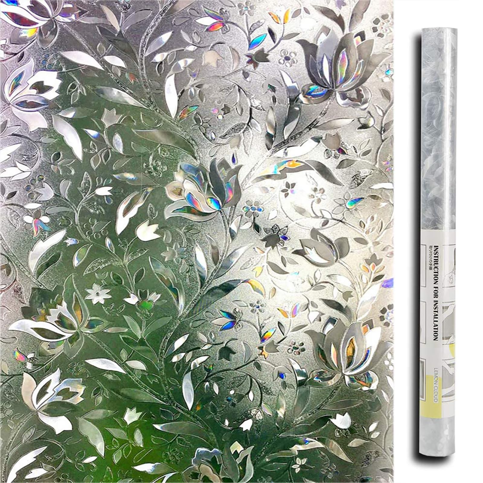 LEMON CLOUD Window Film Privacy, Frosted Opaque Glass Films, Non Adhesive Static Cling Heat Control, Tint Decorative Film, for Bathroom Living Room Rental House, Tulip (44.5x400cm)