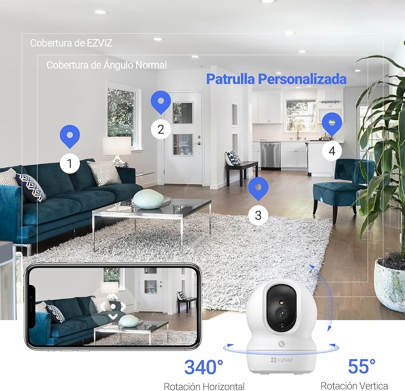 2K Camara Vigilancia WiFi Interior con Seguimiento Automático, Cámara IP Domicilio WiFi 360° para Bebe con Visión Nocturna Color, Detección Humana, Llamada Bidireccional, Soporta 512GB, CP1 3MP