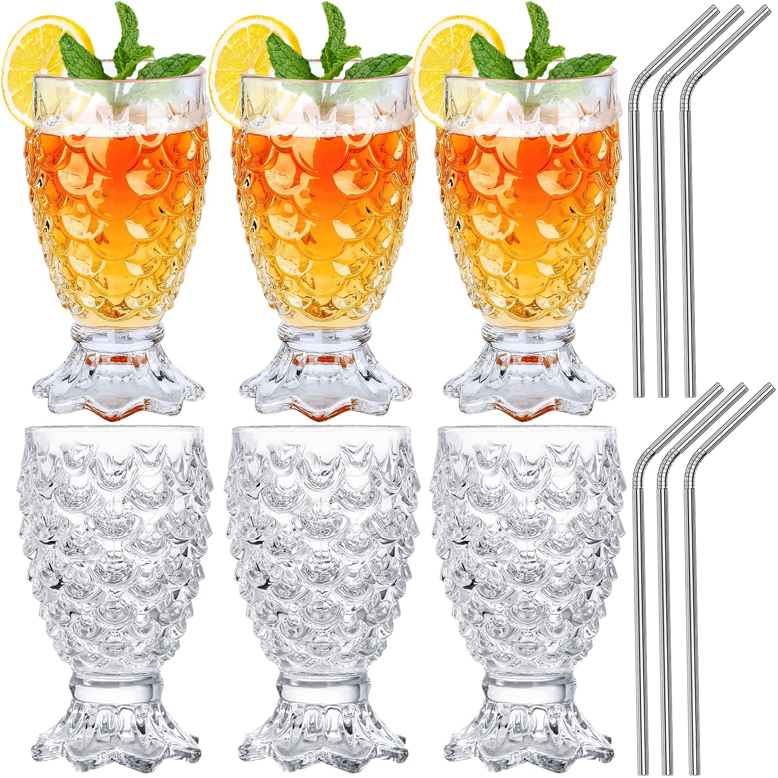 7 oz Cocktail Glasses Set of 6 Unique Pineapple TiKi Glass Creative Drinking Glasses Suitable for Cocktail, Wine, Juice, Water, Milk.Dishwasher safe