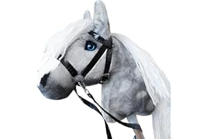 HORSE RELATED GIFTS Gray stick hobby horse A4 Realistic plush handmade toy horse with bridle