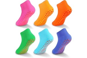 WANZHIHUI Grip Socks for Kids 6 Pairs Grippy Sticky Anti Slip Kid Slippers Non Slip Socks for Boys Girls Yoga Trampoline