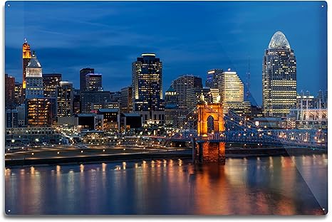 Amazon Com Lantern Press Cincinnati Ohio Twilight Skyline Photography A 92627 12x18 Aluminum Wall Sign Metal Wall Decor Ready To Hang Posters Prints