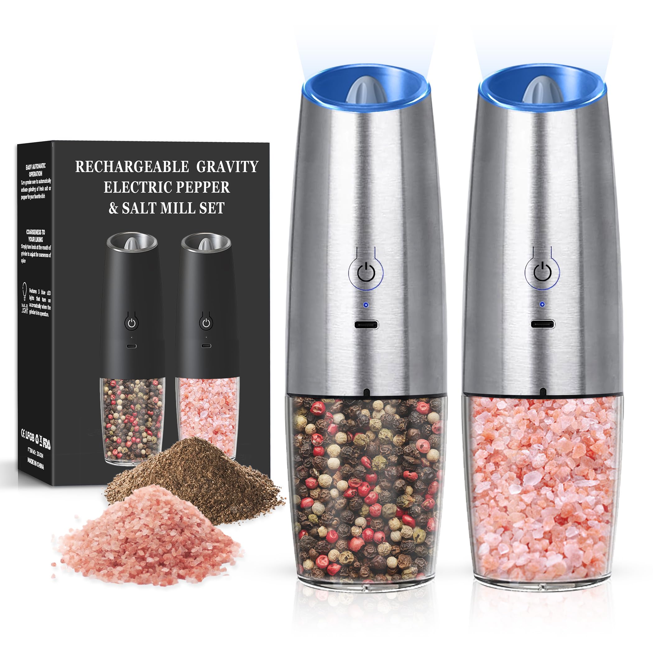 BELRIGO Rechargeable Salt And Pepper Grinder Set