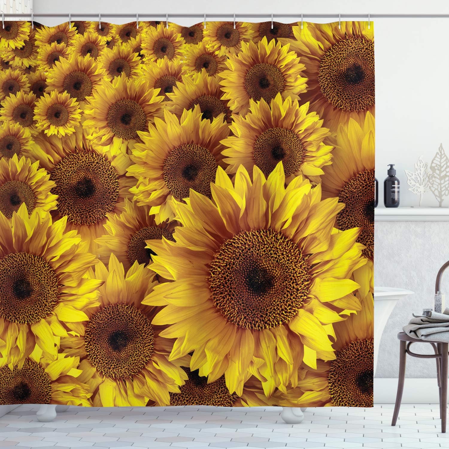 Amazon Com Ambesonne Sunflower Shower Curtain Vintage Rustic Grunge Sunflowers Field Blooms Botanical Natural Petals Cloth Fabric Bathroom Decor Set With Hooks 70 Long Yellow Ginger Home Kitchen