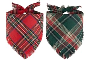 Yicostar Christmas Dog Bandana, Dog Christmas Scarf for Pet Boy and Girl, Stylish Plaid Bandanas for Medium Large Dogs Two Pack