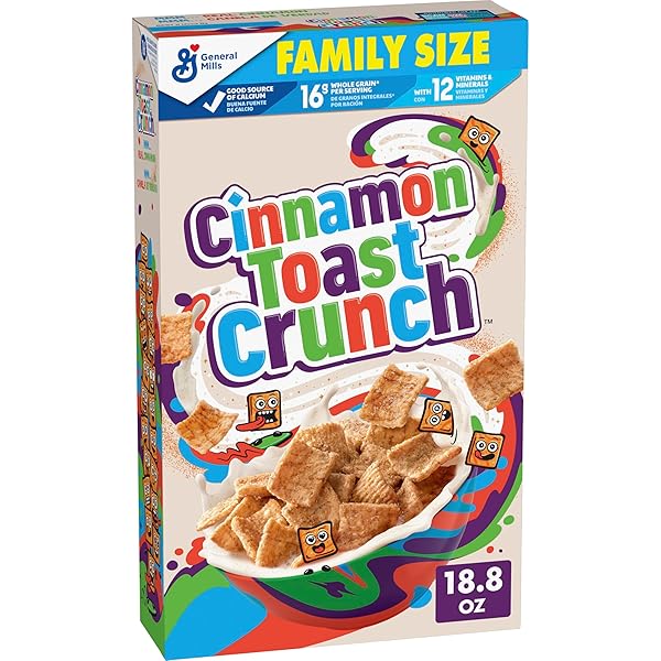 CINNAMON TOAST CRUNCH BREAKFAST CEREAL, CRISPY CINNAMON CEREAL, FAMILY SIZE, 18.8 OZ