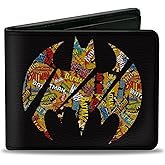 Buckle-Down DC Comics Wallet, Bifold, Bat Signal Black Multi Color Logos Stacked, Vegan Leather