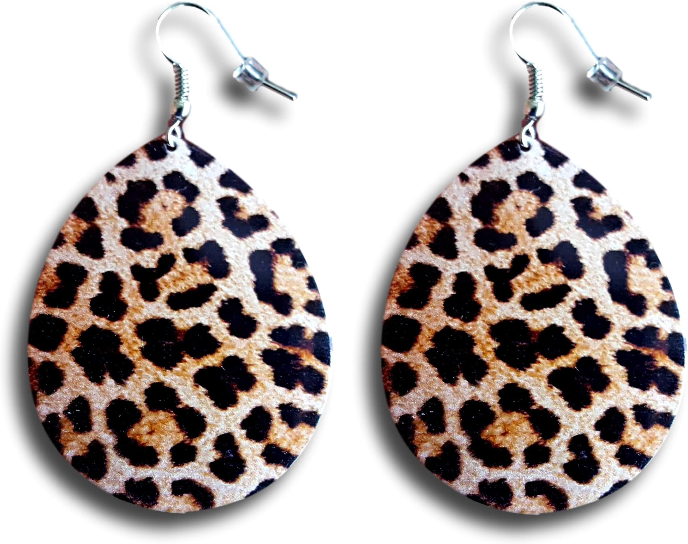 Retro Look 80's Metal Sheet Drop Leopard Print Circle Earrings