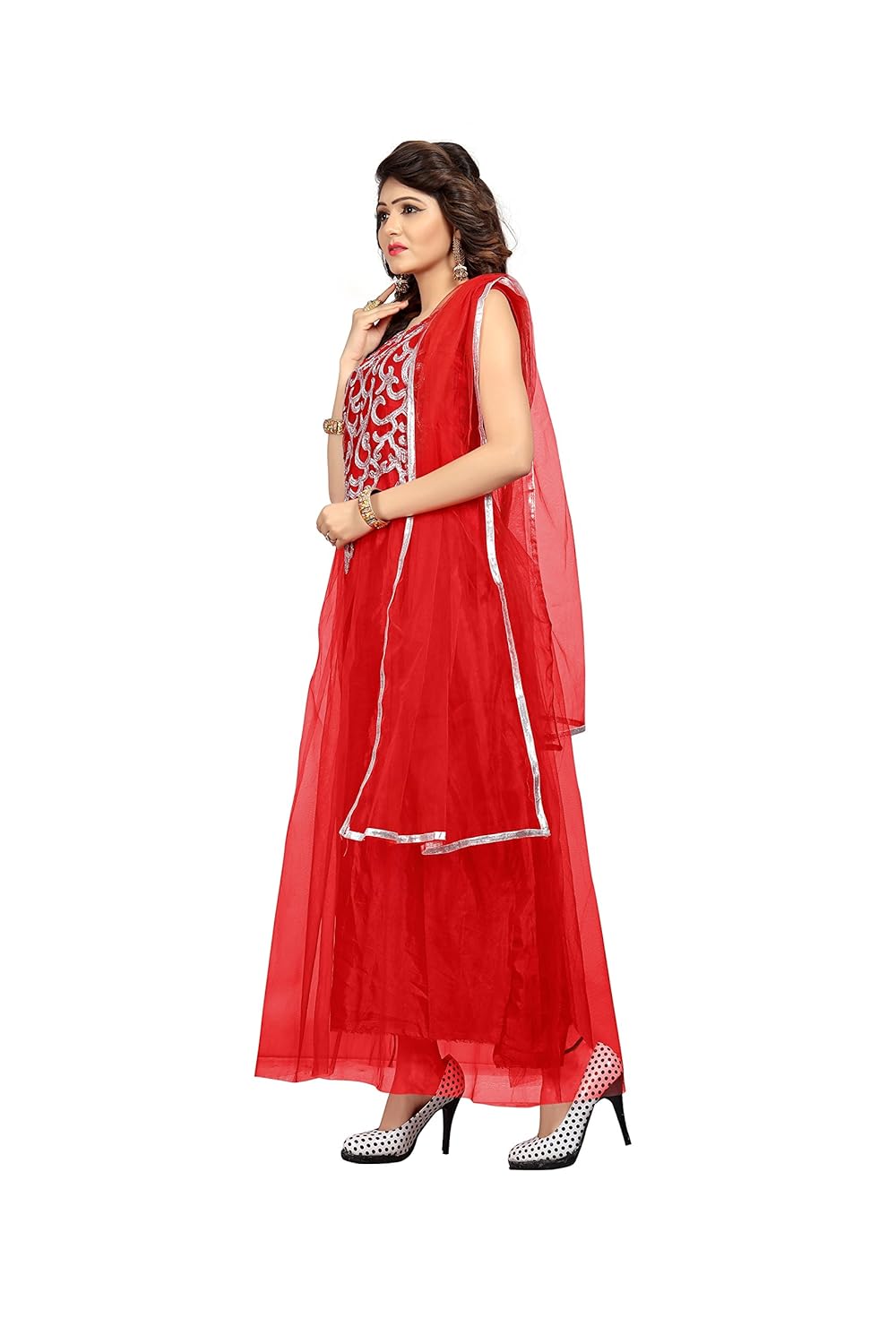 florence women's net red party wear designer semi-stitched gown(gc006-new)