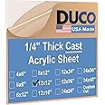 Duco Clear Cast Acrylic Sheet 1/4 Inch Thick 12" X 12" - Pack of 1 (6mm) Clear Acrylic Sheet - Transparent Plexiglass Panel for DIY Crafts, Window Replacements, Signs, Displays, and More