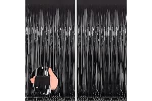 Keyali 2 Pack 3.3 * 8.3 ft Foil Curtain Metallic Tinsel Fringe Curtains Photo Booth Props Backdrop for Birthday Wedding Engagement Baby Shower Christmas Holiday Celebration Partyl,Black