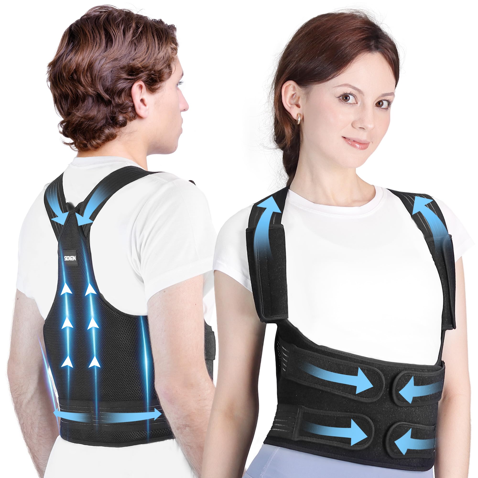 Sioven Back Posture Corrector for Men and Women - Adjustable Back Brace Lumbar Support Shoulder Straightener Belt Relief Pain from Upper Back Shoulders Neck - Clavicle Hunchback Support (Black, S)