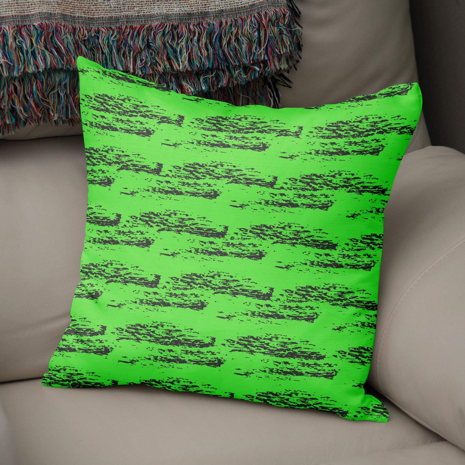 Bonamaison Decorative Cushion Cover Neon Green & Fume, Throw Pillow Covers, Home Decorative Pillowcases for Livingroom, Sofa, Bedroom, Size: 50x50 Cm - Designed and Manufactured in Turkey