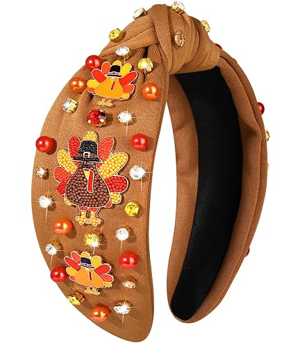 Amazon.com : boderier Thanksgiving Headband Beaded Pumpkin  display picture 3
