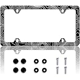 Topographic Map License Plate Frame Topography License Plate Frames Personalise Stainless Steel Funny Design Compatible with Standard License Plate Holder for USA and Canada 6 X 12 with Screws