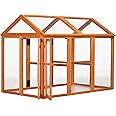 PawHut Chicken Run, Wooden Large Chicken Coop, Combinable Design with Perches & Doors for Outdoor, Backyard, Farm, 4.6' x 2.8', Orange