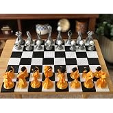 Alien Themed Chess Set &ndash; Beautifully designed pieces for an exotic out-of-this-world spin to a beloved game of chess &ndash; Silk Gold &amp; Silk Silver With White &amp; Black Jewels - (board not included) - Znet3D