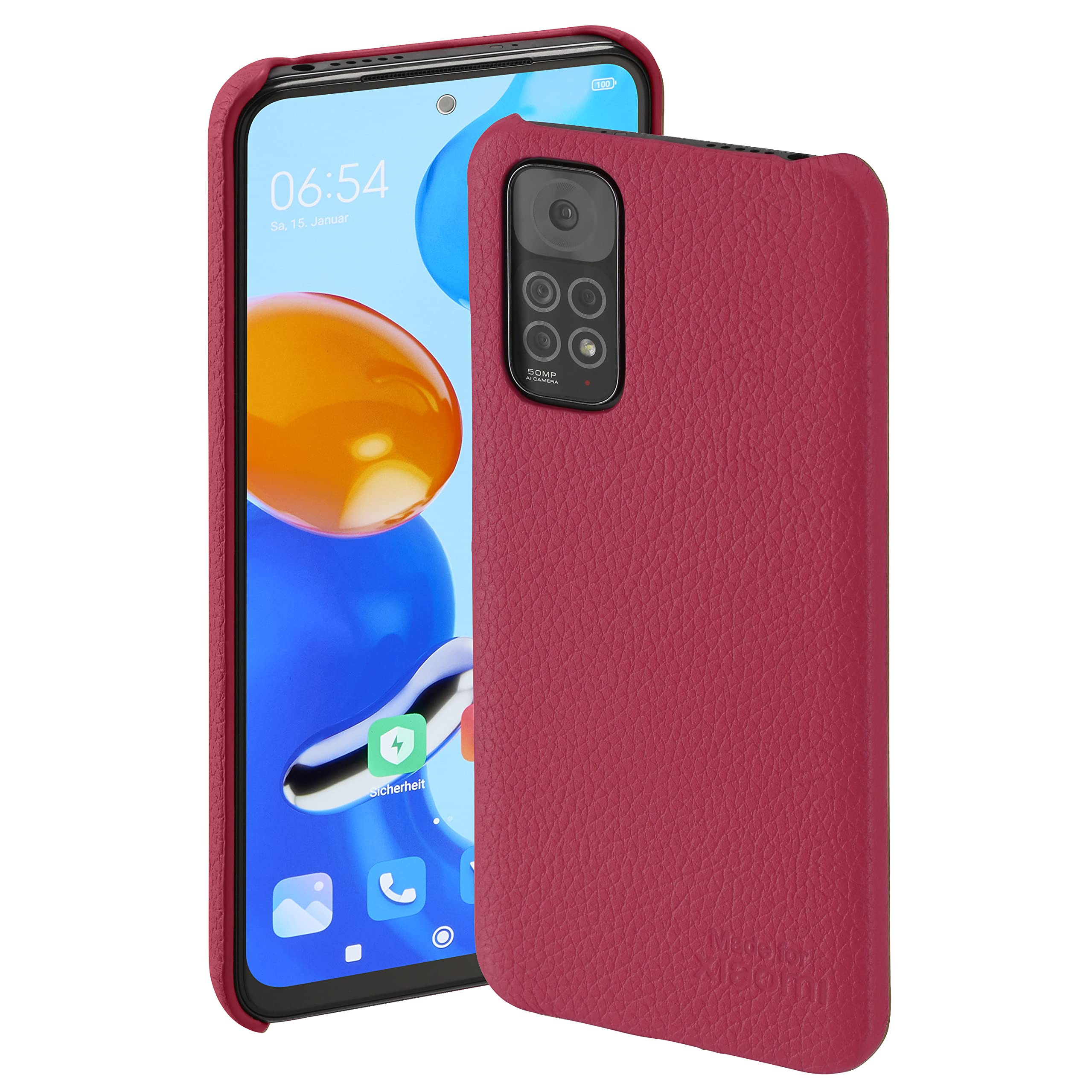 Made for Xiaomi Back Case, Genuine Leather Protective Mobile Phone Covers, Mobile Phone Case for Redmi Note 11 & Redmi Note 11S, Handmade in Europe - Red