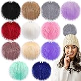 SIQUK 12 Pieces Faux Fur Pom Pom for Hats, 6 Inch Large Faux Fur Pom Pom Balls Fluffy Pom Pom Faux Fox Fur Pom Pom with Elastic Loop for Knitting Hats Bags Scarves