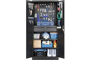 Yizosh Metal Garage Storage Cabinet with Locking Doors and Drawers, Heavy Duty Steel Tool Cabinet with Pegboard, 71" - Lockable Cabinets for Garage, Warehouse, Basement (Black)