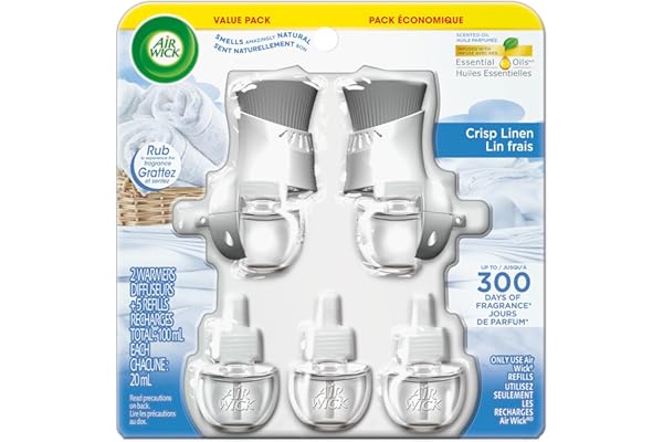 Air Wick Plug In Scented Oil Air Freshener for Home – Infused with Essential Oils, Adjustable Fragrance Control – Crisp Linen