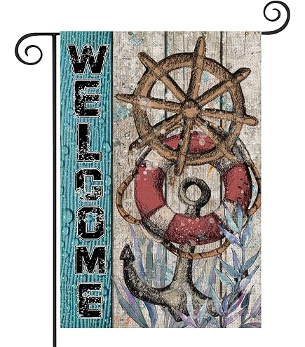 INNORU Gartenflagge Nautisches Design Mit Anker – Doppelseitig, Jute, 45,7x30,5 Cm
