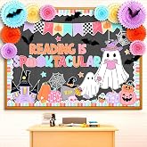 Eersida 74 Pcs Halloween Bulletin Board Decorations with 3D Paper Fans | Cute Ghost Classroom Bulletin Board Set, Spider Bat Pumpkin Cutout, Halloween Holiday School Home Classroom Wall Door Decor