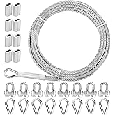 Thickened 3/16" 50ft Stainless Steel Cable with Wire Rope Clip, Thimble and Aluminum Crimping Loop Sleeve, 7X19 Strands Aircraft Cable, 3700lbs Breaking Strength for Deck Railing, String Lights