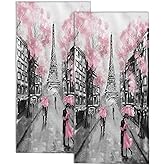 Eiffel Tower Hand Towel Set of 2,Pink Paris Decorative Bathroom Towels Face Washcloths Fingertip Towels 28 x 14 Inch Soft Bath Dish Cloth for Kitchen Gym Hotel Spa Sport