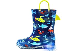 HugRain Toddler Boys Adorable SHARK Light Up Rain Boots