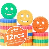 Treeroot 12 Pack Colorful Smile Scrub Sponges, Temperature Controlled | Double-Sided Bulk Multipurpose Dish Cleaning Sponge for Kitchen, Bathroom and Floor