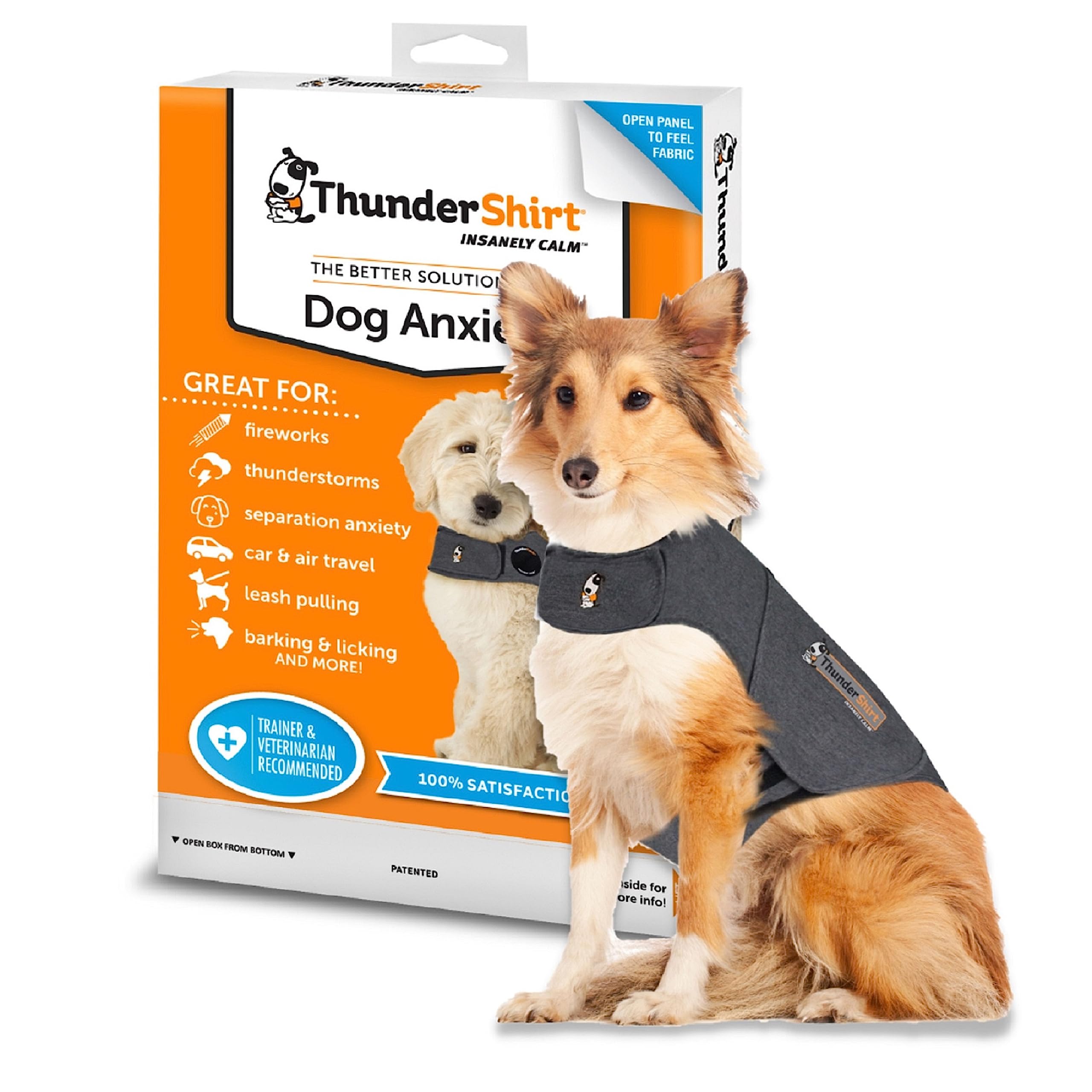 ThunderShirt for Dogs, Dog Calming Jacket, Thunder Shirt Large, Anxiety Coats for Dogs, Instant Natural Relief for Storms, Fireworks & Separation, Calming Vest, 5 Sizes, Grey