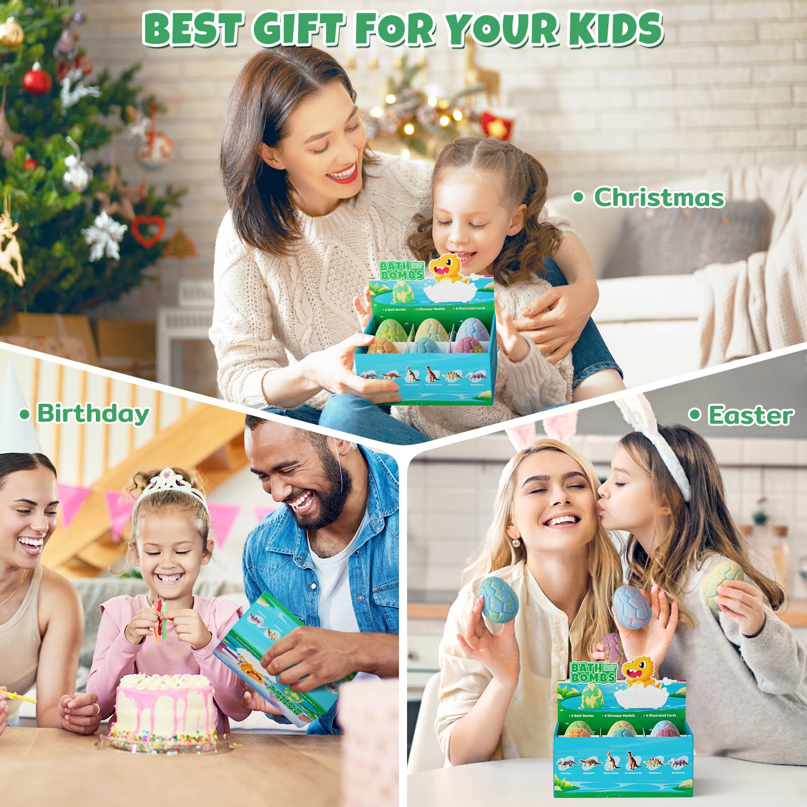 TranquilBliss Dino Egg Bath Bombs for Kids with Surprise Inside, 6 Packs Dinosaur Bath Toys Set for Boys,Girls, Bubble Fizzies, Educational Birthday & Christmas Gift Ideas