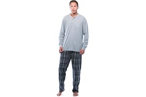 #followme Pajama Set for Men with Thermal Henley Top and Polar Fleece Pants