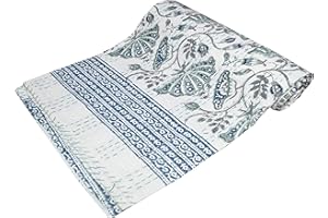 V Vedant Designs Indian Handmade Kantha Quilt New Beautiful Floral Print Kantha Bed Cover Kantha Throw Twin Cotton Blanket Gudari (White)