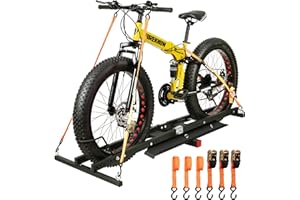 MEEVIZ Ebike Rack for Tow Hitch with Ramp Roll-On Roll-Off, Fat Tire Hitch Bike Rack for Heavy E Bike 150 lbs. Capacity, Includes Ratchet Tie Down Straps 3PK and Anti-Rattle Device, 2 inch Receiver