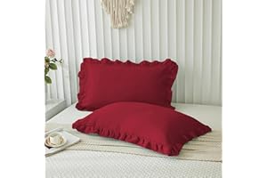 AYANSHI BEDDING Microfiber Ruffle Pillow Shams Queen Size Set of 2, 20X30 - Solid Ruffled Fringe Design Pillow Cases Soft & Breathable - Unique Collection Decorative Pillow Covers 20X30 - Burgundy