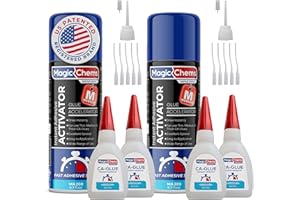 MAGIC CHEMS CA Glue with Activator (4 x 0.8 oz + 2 x 6.7 fl oz), Cyanoacrylate Glue and Activator, SuperGlue withActivator, CAGlue and Accelerator (2 Pack)