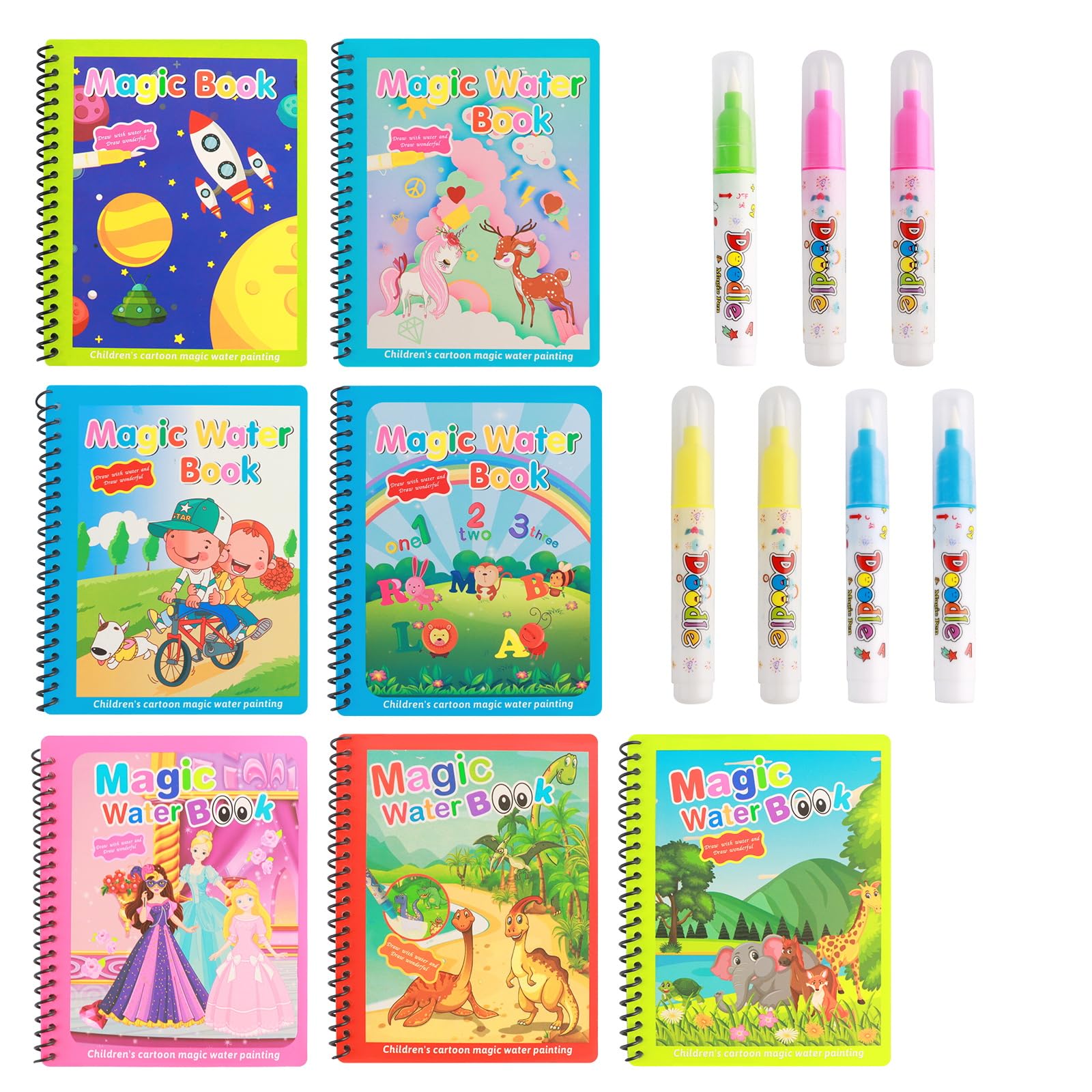 FIHODONE 7 PCS Water Colouring Books for Children,Water Painting Books for Kids with 7 Water Pens for Toddlers,Water Colouring Book,Painting Books for 2 3 4 5 6 Year Old Boys Girls Gifts
