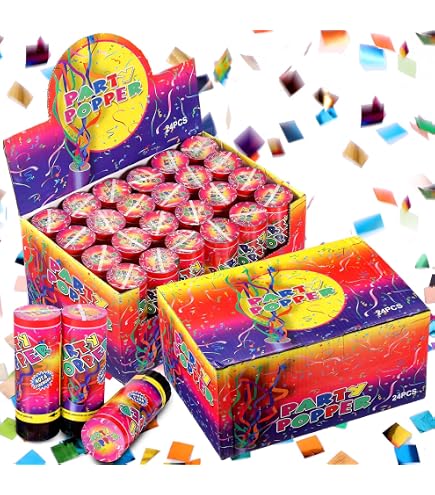 Party Popper Konfettishooter – 4 Stück, 10 Cm Hoch, Mit Metallischem Konfetti