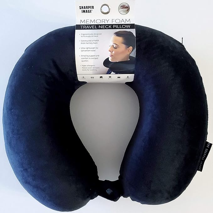 Sharper Image Memory Foam Travel Neck Pillow Black Amazon Co Uk Kitchen Home