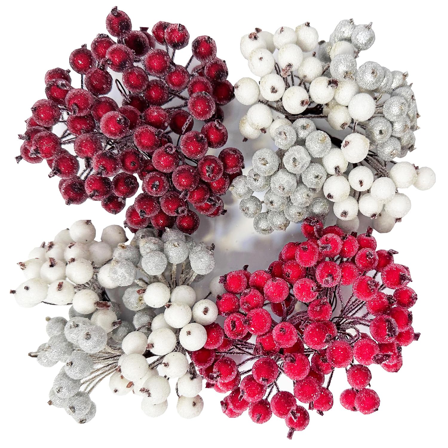 Joakaui 320 Pcs 4 Colors Holly Berries, Mini Frosted Berry Artificial Berries for Christmas Wreath Garland Making, Frosted Fruit Berry Flower Decor for Tree Table Decoration