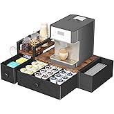 Homeiju Coffee Pod Drawers - K Cup Organizer, Nespresso Pods Holder with Mug Rack, Coffee Holder for Countertop, 52 Capacity Pods, Suitable for Kitchens, Offices and Coffee Bars(Brown)