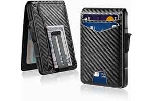 DRIMI Minimalist Wallet for Men - Slim RFID Blocking Wallets Water-Proof Leather & Bifold Wallet with Money Clip | Holds 12+ Cards & ID Window | Premium Gift for Him (Gift Box Included) (Carbon Fiber)