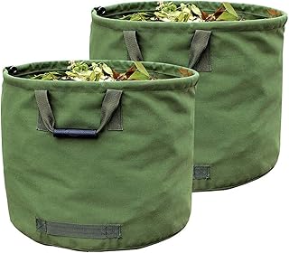 WHT 2-Stück 125L Gartenabfallsäcke für Schwere Aufgaben mit Griffen, Grüne Laubsack mit Militärischem Segeltuchgewebe (H45.7 cm, D55.8 cm)